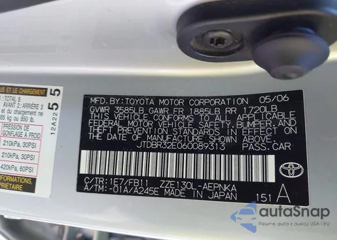 2006 Toyota Corolla Le from USA, damaged, VIN JTDBR32E060089313